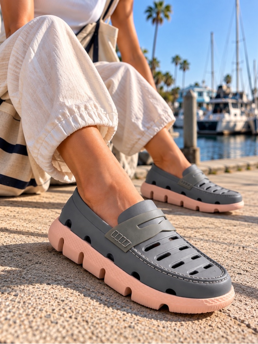 Cole Haan Zero Grand 360 Gray Pink Rubber Loafers Water Shoes Gorpcore M6 W8